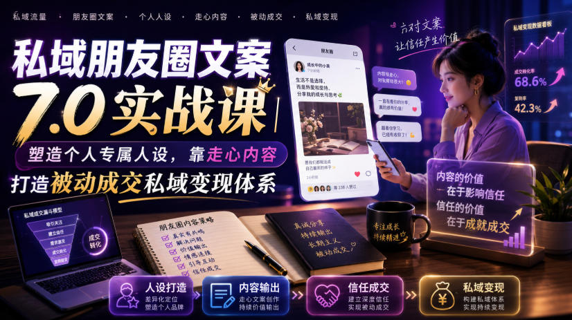 私域朋友圈文案7.0实战课｜塑造个人专属人设，靠走心内容打造被动成交私域变现体系-hcnxn