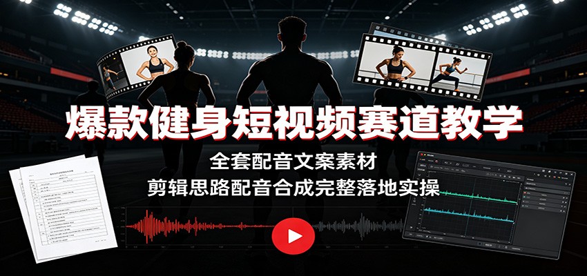 爆款健身短视频赛道教学：全套配音文案素材，剪辑思路配音合成完整落地实操-hcnxn