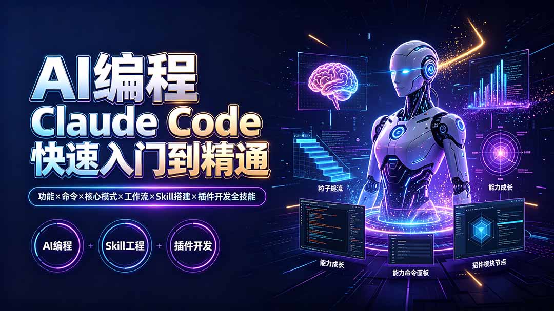 AI编程 Claude Code快速入门到精通：功能×命令×核心模式×工作流×Skill搭建×插件开发全技能-hcnxn