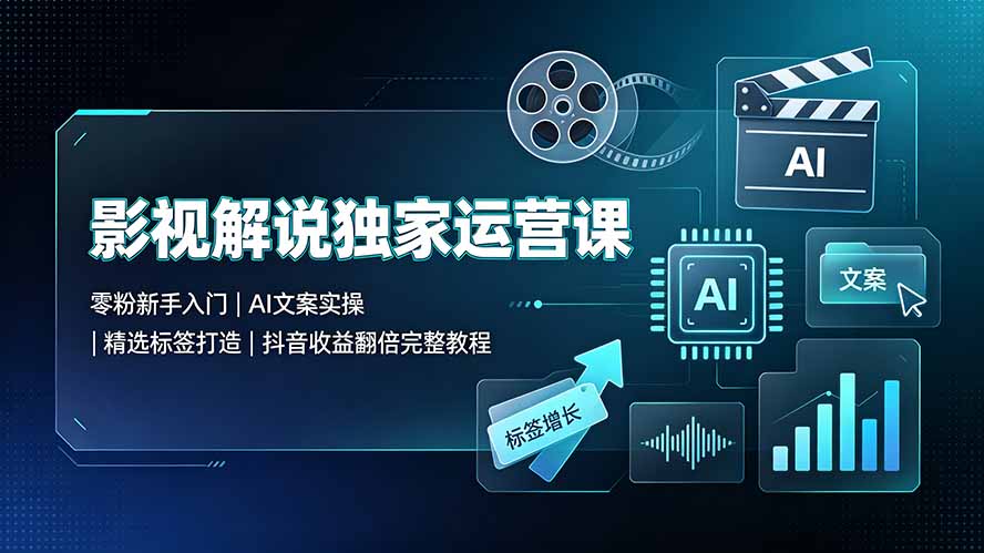 影视解说独家运营课：零粉新手入门｜AI文案实操｜精选标签打造｜抖音收益翻倍完整教程-hcnxn