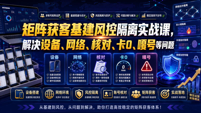 矩阵获客基建风控隔离实战课，解决设备、网络、核对、卡0、嘎号等问题-hcnxn