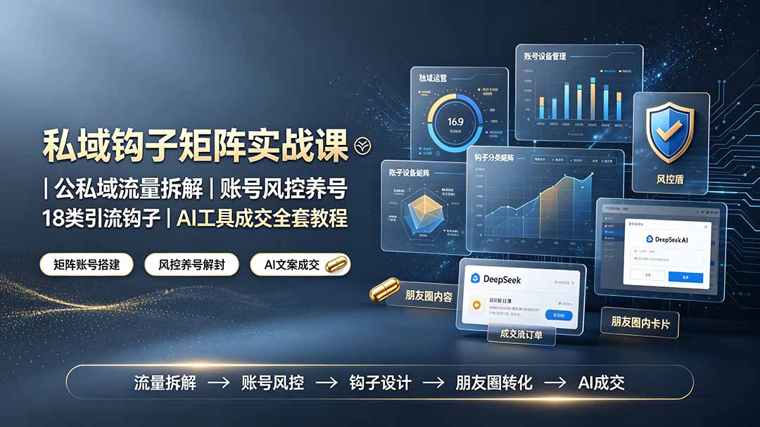 私域钩子矩阵实战课〓公私域流量拆解｜账号风控养号｜18类引流钩子｜AI工具成交全套教程-hcnxn