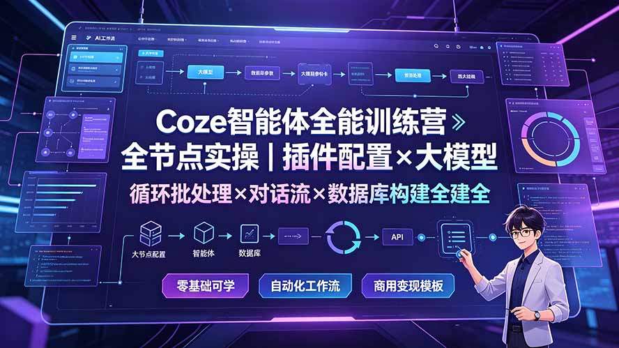 Coze智能体全能训练营：全节点实操｜插件配置×大模型×循环批处理×对话流×数据库构建全教学-hcnxn