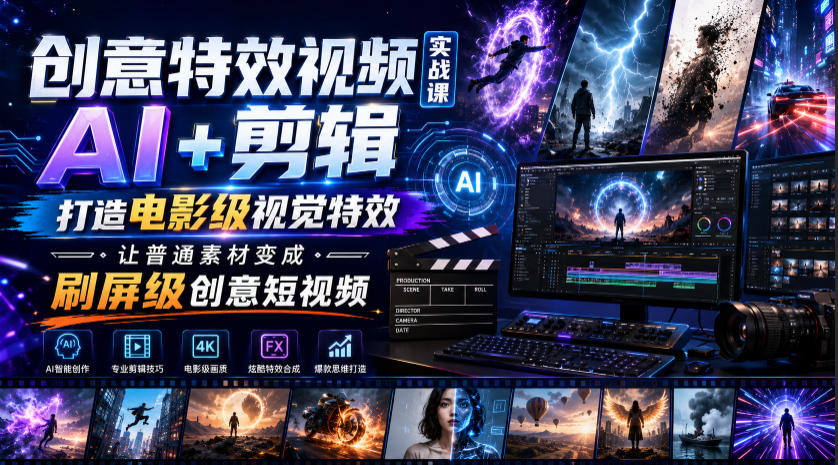创意特效视频实战课，AI+剪辑打造电影级视觉特效，让普通素材变成刷屏级创意短视频-hcnxn