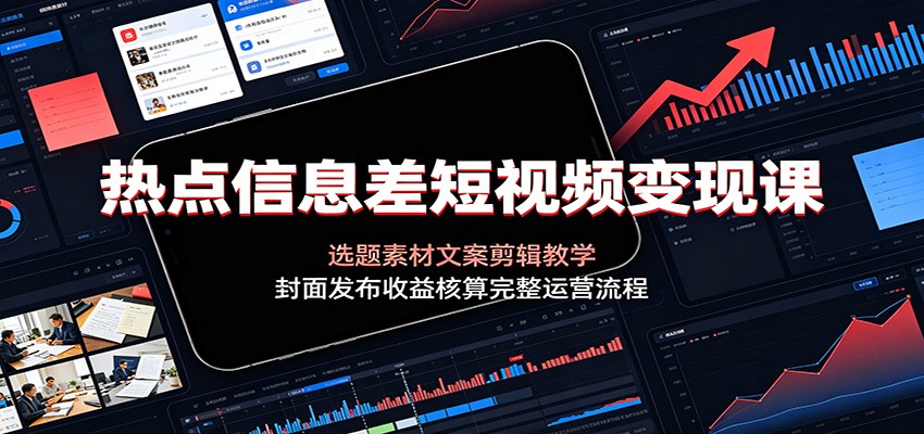 热点信息差短视频变现课：选题素材文案剪辑教学，封面发布收益核算完整运营流程-hcnxn