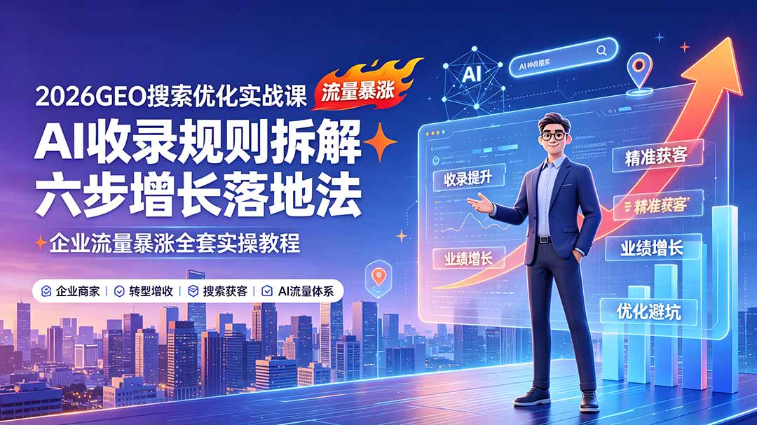 2026GEO搜索优化实战课：AI收录规则拆解｜六步增长落地法｜企业流量暴涨全套实操教程-hcnxn