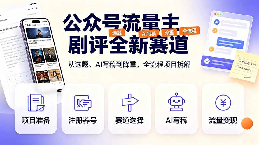 公众号流量主剧评全新赛道，从选题、AI写稿到降重，全流程项目拆解-hcnxn