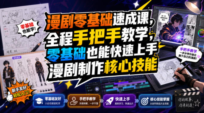 漫剧零基础速成课，全程手把手教学，零基础也能快速上手漫剧制作核心技能-hcnxn