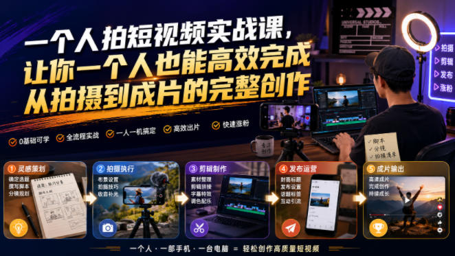 一个人拍短视频实战课，让你一个人也能高效完成从拍摄到成片的完整创作-hcnxn
