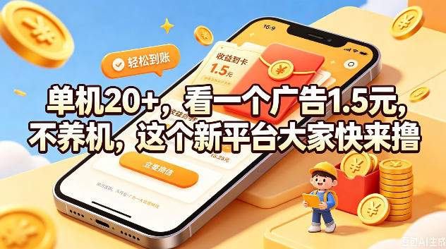 单机20+，看一个广告1.5米，不养机，这个新平台大家快来撸【揭秘】-hcnxn