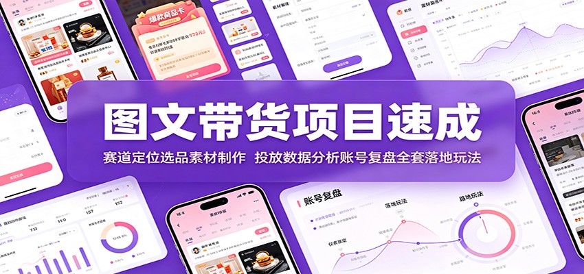 图文带货项目速成：赛道定位选品素材制作，投放数据分析账号复盘全套落地玩法-hcnxn