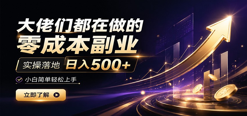 大佬们都在做的零成本副业，实操落地日入500+，小白一秒上手-hcnxn