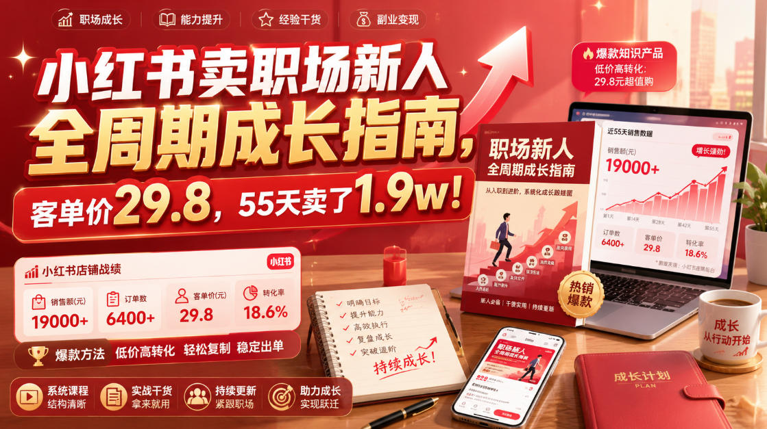 小红书卖职场新人全周期成长指南，客单价29.8，55天卖了1.9w！-hcnxn