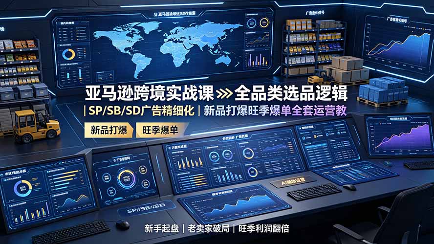 亚马逊跨境实战课：全品类选品逻辑｜SP/SB/SD广告精细化｜新品打爆旺季爆单全套运营教程-hcnxn