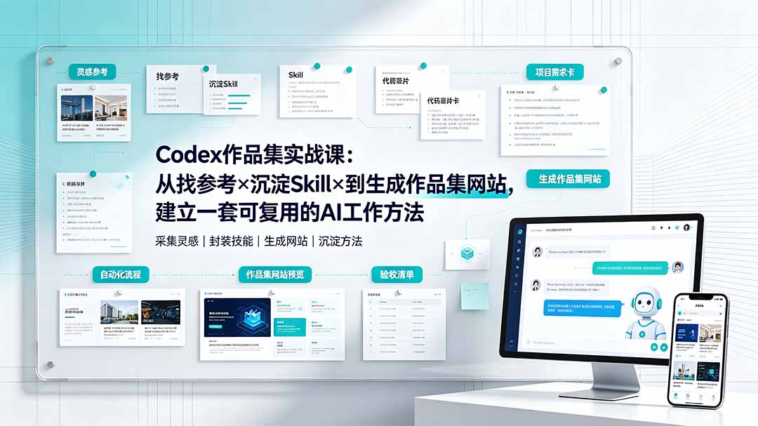 Codex作品集实战课：从找参考×沉淀Skill×到生成作品集网站，建立一套可复用的AI工作方法-hcnxn