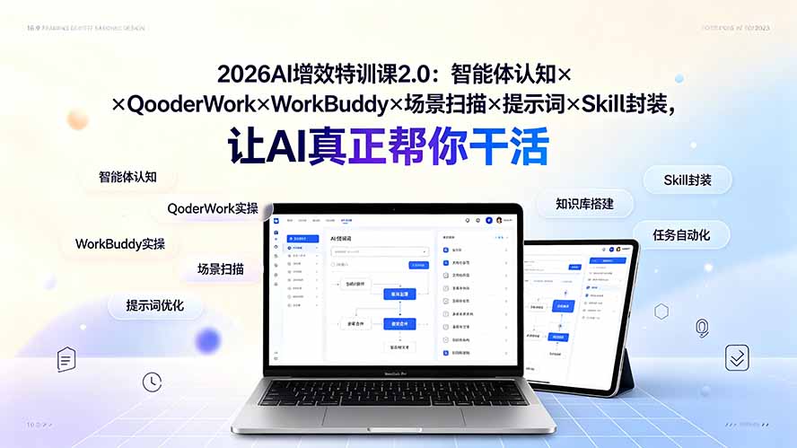 2026AI增效特训课2.0：智能体认知×QoderWork×WorkBuddy×场景扫描×提示词×Skill封装，让AI真正帮你干活-hcnxn