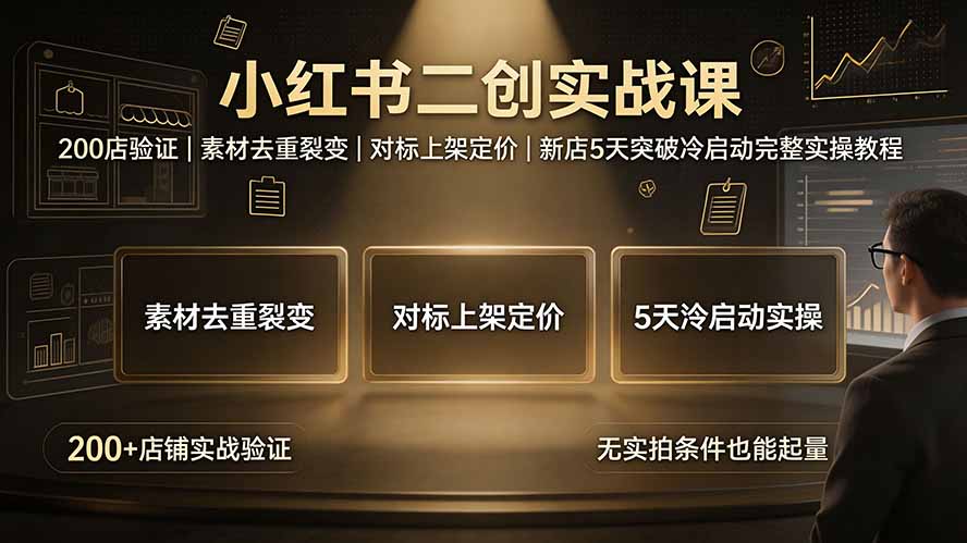 小红书二创实战课：200店验证｜素材去重裂变｜对标上架定价｜新店5天突破冷启动完整实操教程-hcnxn