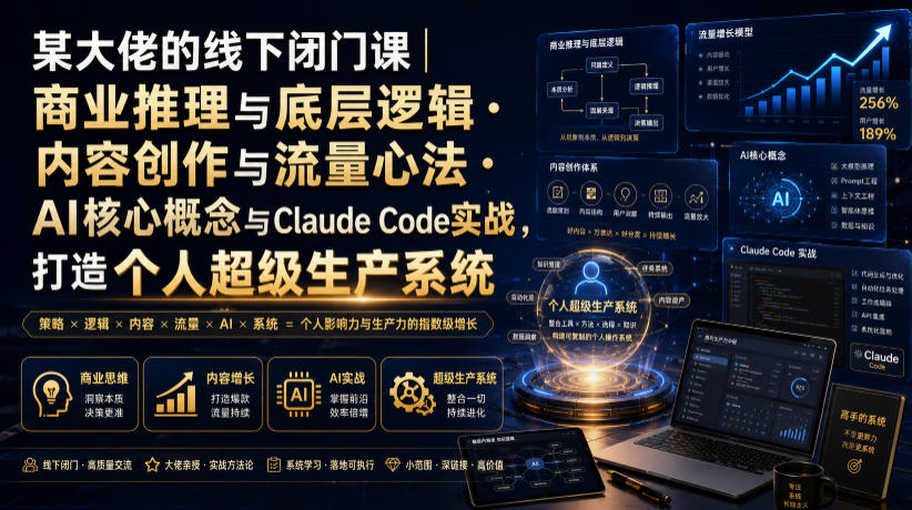 某大佬的线下闭门课｜商业推理与底层逻辑・内容创作与流量心法・AI核心概念与Claude Code实战，打造个人超级生产系统【录音+图片】-hcnxn