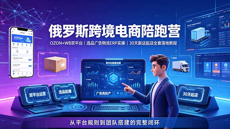 2026俄罗斯跨境电商陪跑营：OZON+WB双平台｜选品广告物流ERP实操｜30天新店起店全套落地教程-hcnxn