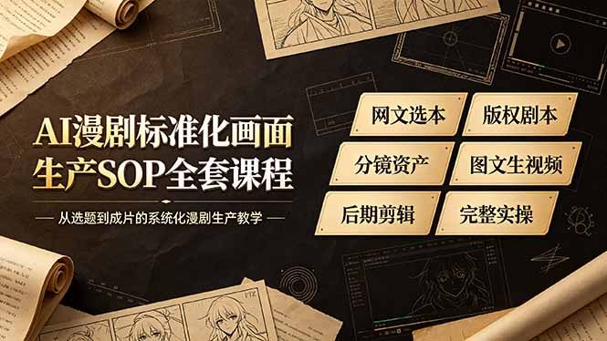 AI漫剧标准化画面生产SOP全套课程-更新，网文选本版权剧本分镜资产全覆盖，图文生视频后期剪辑完整实操教学-hcnxn