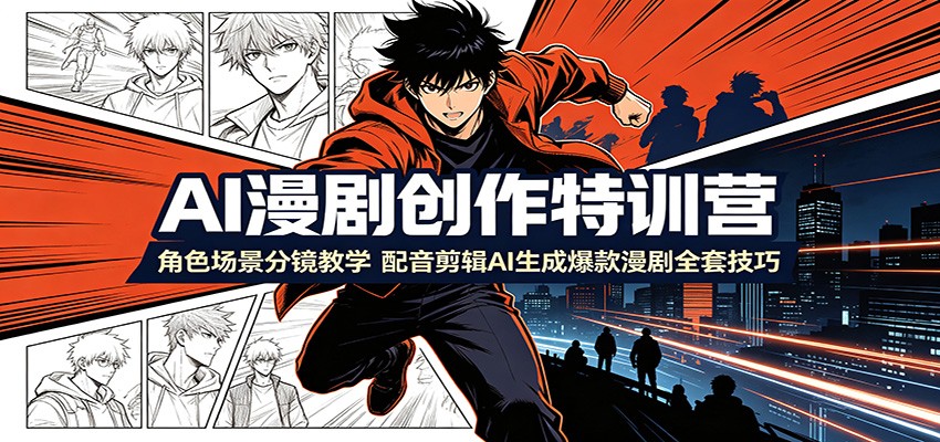AI漫剧创作特训营：角色场景分镜教学，配音剪辑AI生成爆款漫剧全套技巧-hcnxn