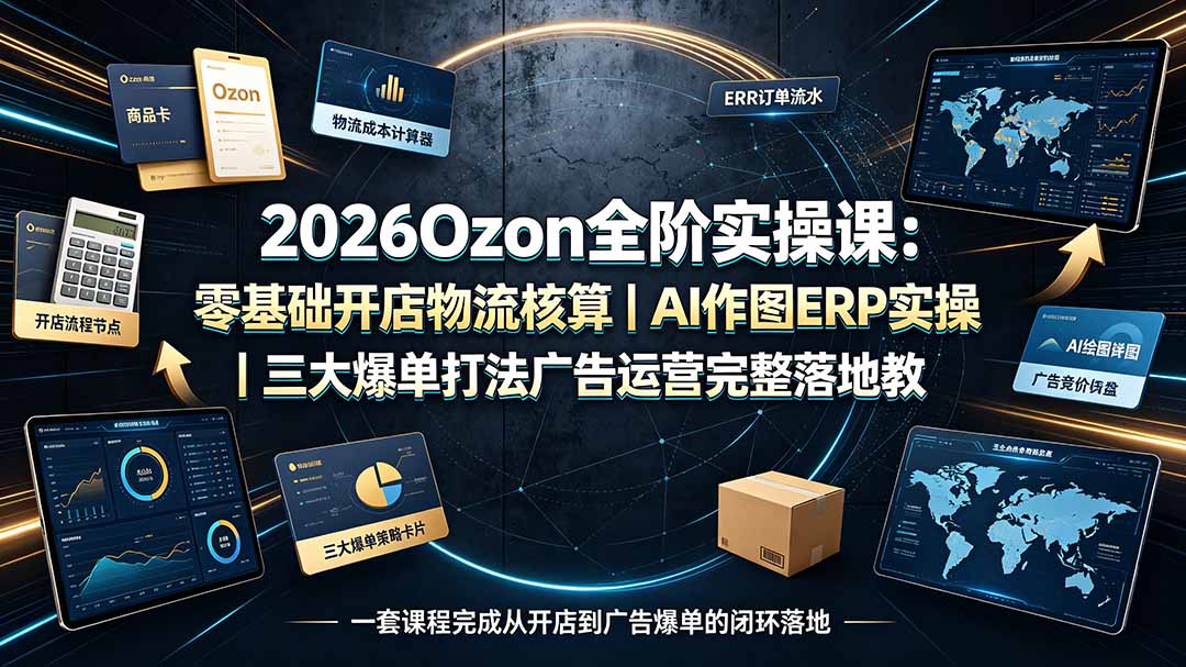 2026Ozon全阶实操课：零基础开店物流核算｜AI作图ERP实操｜三大爆单打法广告运营完整落地教程-hcnxn