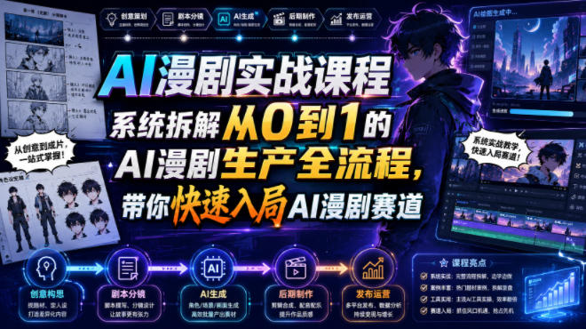 AI漫剧实战课程，系统拆解从0到1的AI漫剧生产全流程，带你快速入局AI漫剧赛道-hcnxn