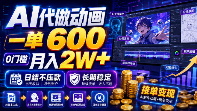 AI代做动画，一单600，0门槛月入2W+，日结不压款，长期稳定【揭秘】-hcnxn