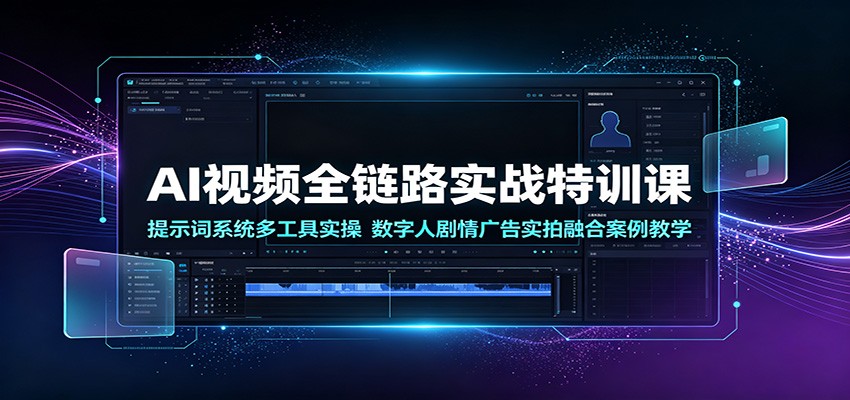 AI视频全链路实战特训课：提示词系统多工具实操，数字人剧情广告实拍融合案例教学-hcnxn