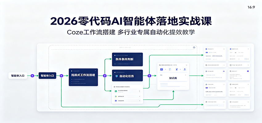 2026零代码AI智能体落地实战课：Coze工作流搭建，多行业专属自动化提效教学-hcnxn