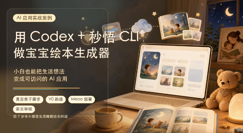 AI应用实战案例，用Codex+秒悟CLl做宝宝绘本生成器，小白也能把生活想法变成可访问的AI应用-hcnxn