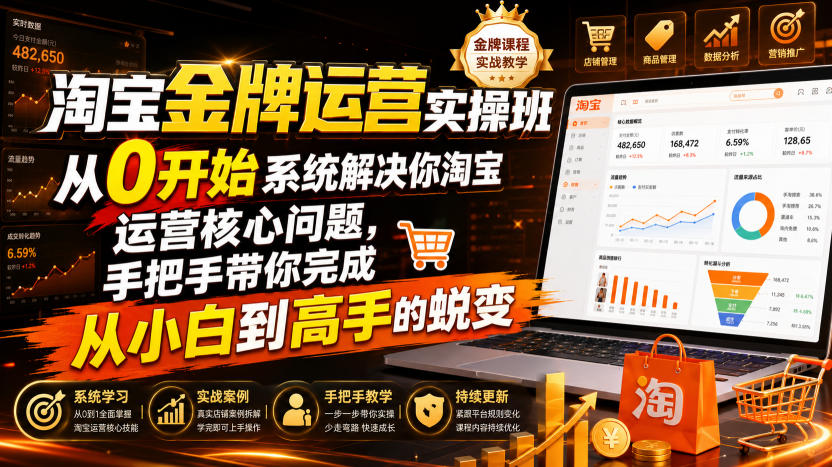 淘宝金牌运营实操班，从0开始系统解决你淘宝运营核心问题，手把手带你完成从小白到高手的蜕变(2026年7月)-hcnxn
