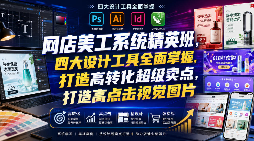 网店美工系统精英班，四大设计工具全面掌握，打造高转化超级卖点，打造高点击视觉图片(2026年7月)-hcnxn