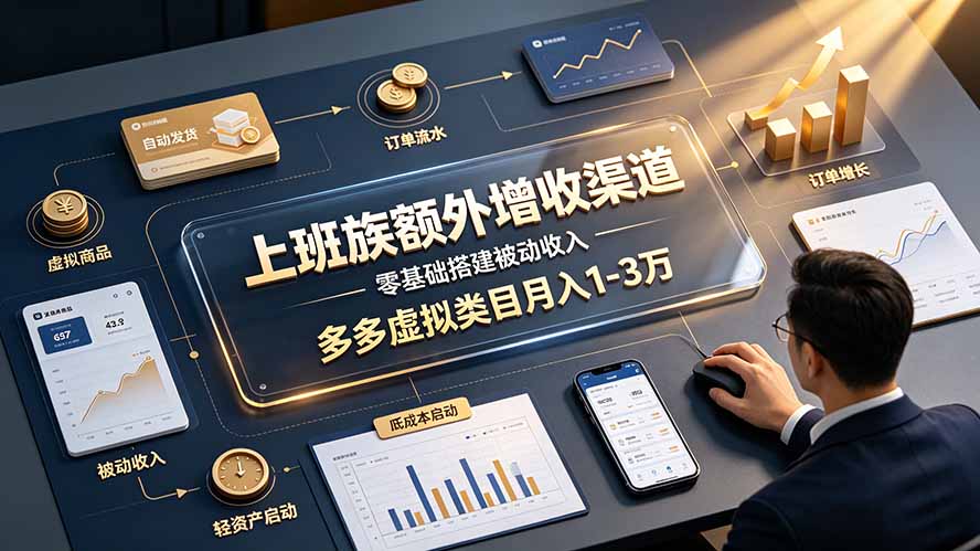 上班族额外增收渠道，零基础搭建被动收入，多多虚拟类目月入 1-3 万-hcnxn