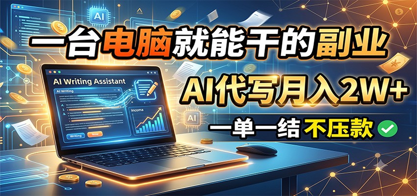 一台电脑就能干的副业，AI代写月入2W+，一单一结不压款-hcnxn