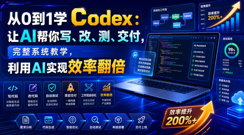 从0到1学Codex：让AI帮你写、改、测、交付，完整系统教学，利用AI实现效率翻倍-hcnxn