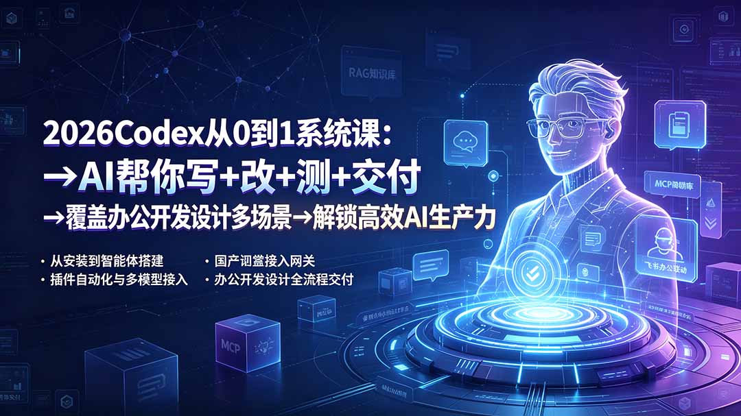 2026Codex从0到1系统课:→AI帮你写+改+测+交付→覆盖办公开发设计多场景→解锁高效AI生产力-hcnxn