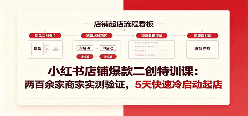 小红书店铺爆款二创特训课：两百余家商家实测验证，5天快速冷启动起店-hcnxn