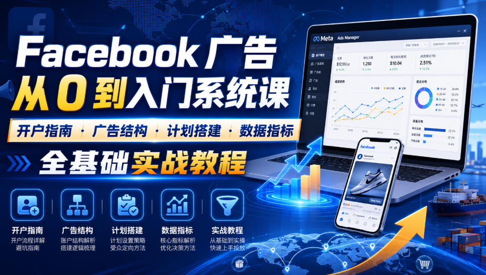 Facebook广告新手从0到入门系统课｜开户指南・广告结构・计划搭建・数据指标全基础实战教程-hcnxn