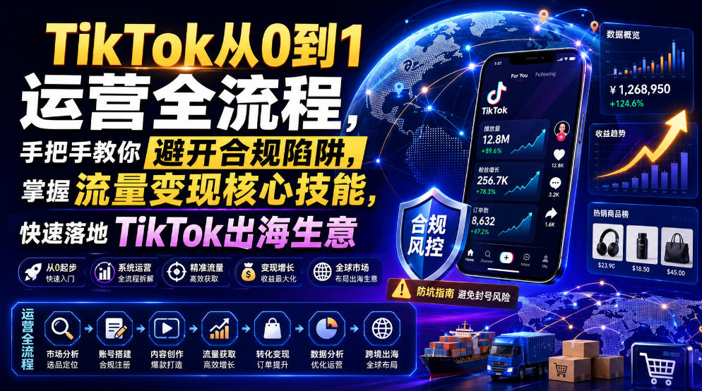 TikTok从0到1运营全流程，手把手教你避开合规陷阱，掌握流量变现核心技能，快速落地TikTok出海生意(更新7月)-hcnxn