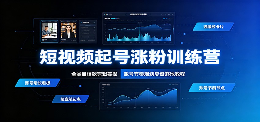 短视频起号涨粉训练营：全类目爆款剪辑实操，账号节奏规划复盘落地教程-hcnxn