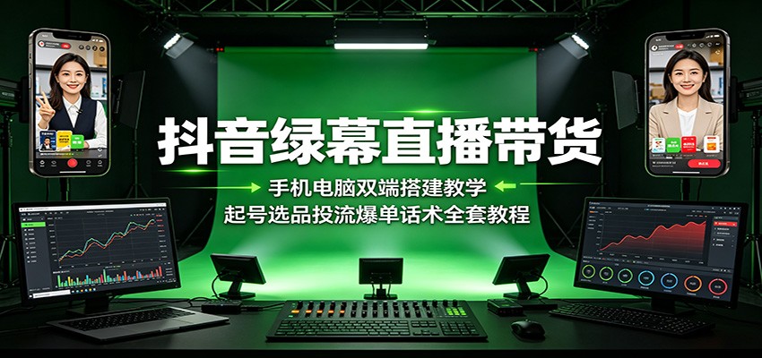 抖音绿幕直播带货：手机电脑双端搭建教学，起号选品投流爆单话术全套教程-hcnxn