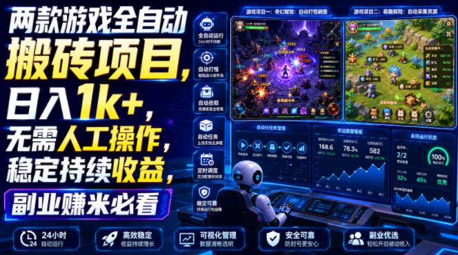 两款游戏全自动搬砖项目，无需人工操作，日入1k+，稳定持续收益，副业赚米必看【揭秘】-hcnxn