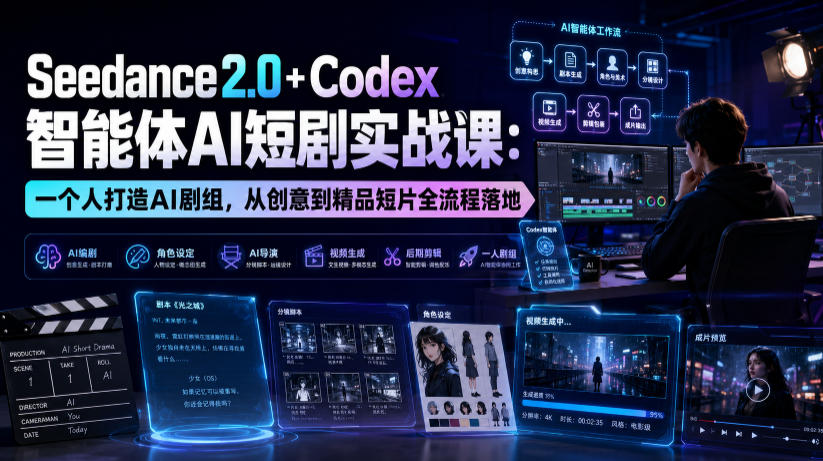 Seedance2.0+Codex智能体AI短剧实战课：一个人打造AI剧组，从创意到精品短片全流程-hcnxn