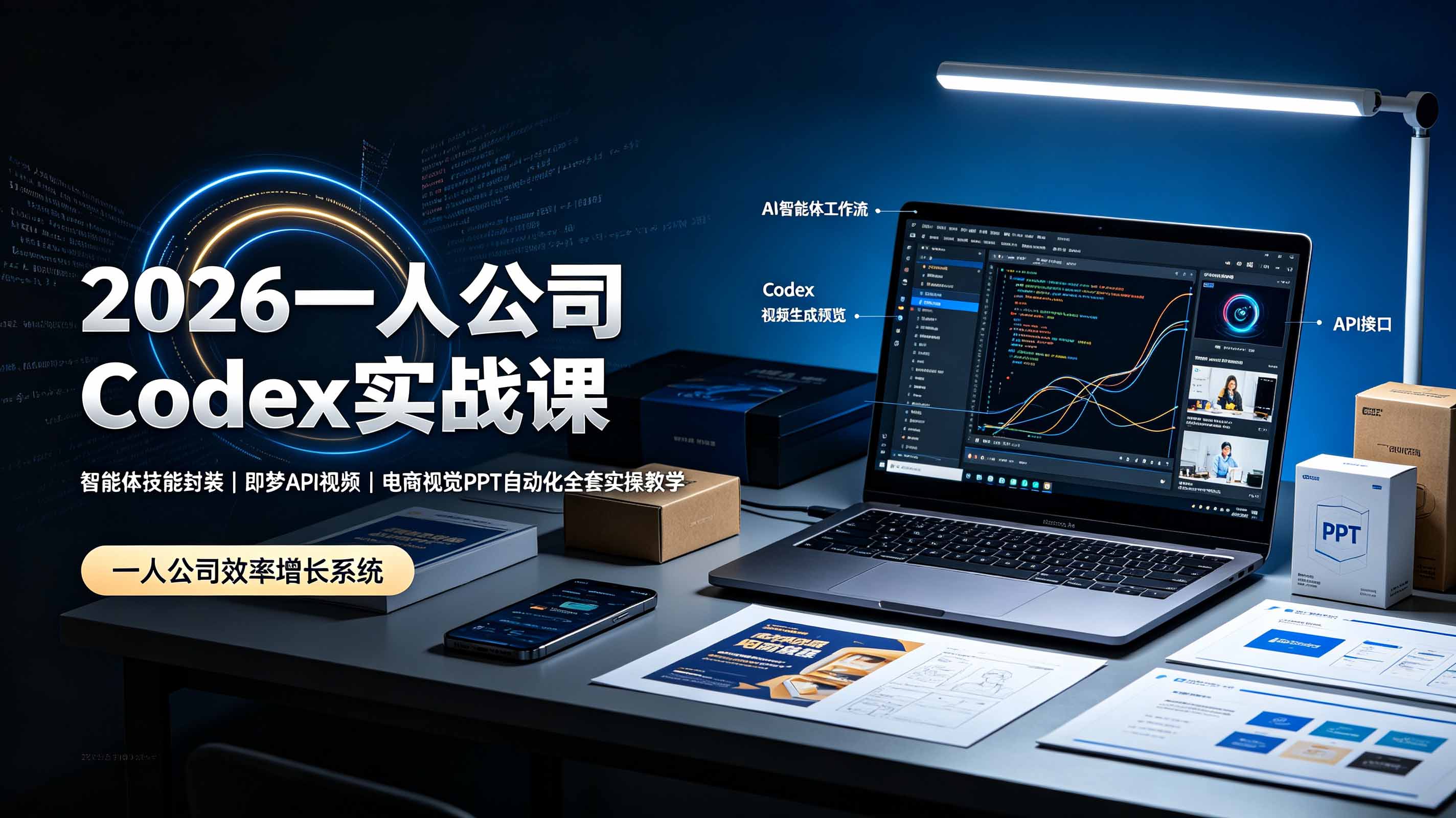 2026一人公司Codex实战课◆智能体技能封装｜即梦API视频｜电商视觉PPT自动化全套实操教学-hcnxn