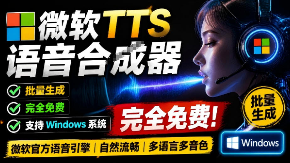 微软TTS免费语音配音生成器，完全免费，支持多语音、多音色选择，Windows系统专用TTS语音合成器-hcnxn