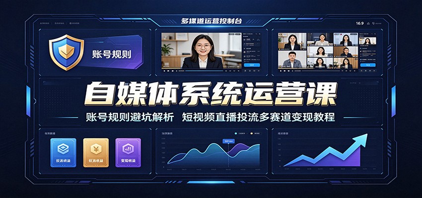 自媒体系统运营课：账号规则避坑解析，短视频直播投流多赛道变现教程-hcnxn