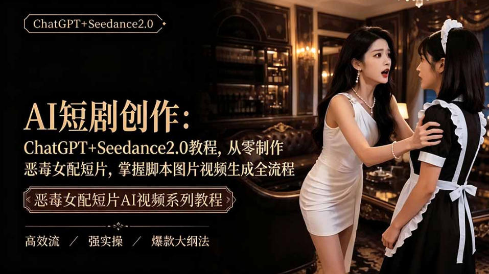 AI短剧从零创作实战课｜ChatGPT脚本撰写+Seedance2.0视频生成，恶毒女配短剧全流程教程-hcnxn