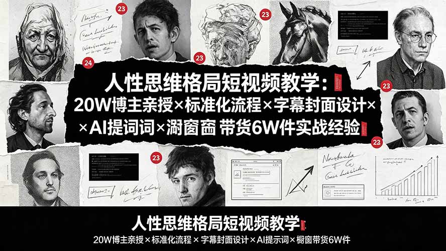 人性思维格局短视频教学：20W博主亲授×标准化流程×字幕封面设计×AI提示词×橱窗带货6W件实战经验-hcnxn
