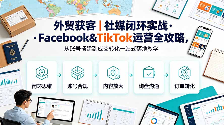 外贸获客｜社媒闭环实战·Facebook&TikTok运营全攻略，从账号搭建到成交转化一站式落地教学-hcnxn
